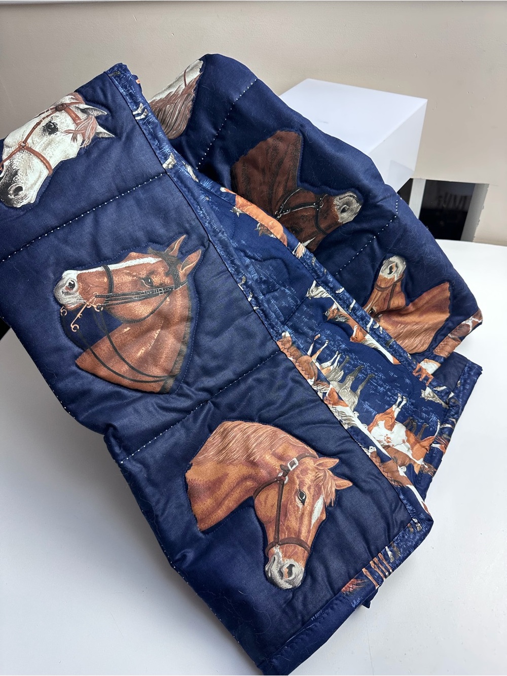 Horse Equestrian Quilt Throw Blanket Cranston Reversible Size 52 x 43 Inches